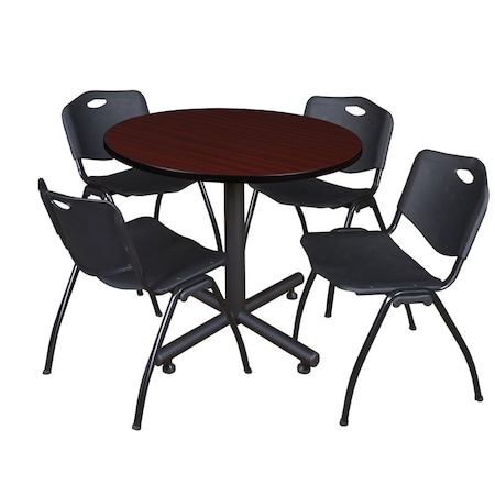 Kobe Kobe Round Table & Chair Set, Wood, Metal, Plastic Top, Mahogany TKB42RNDMH47BK